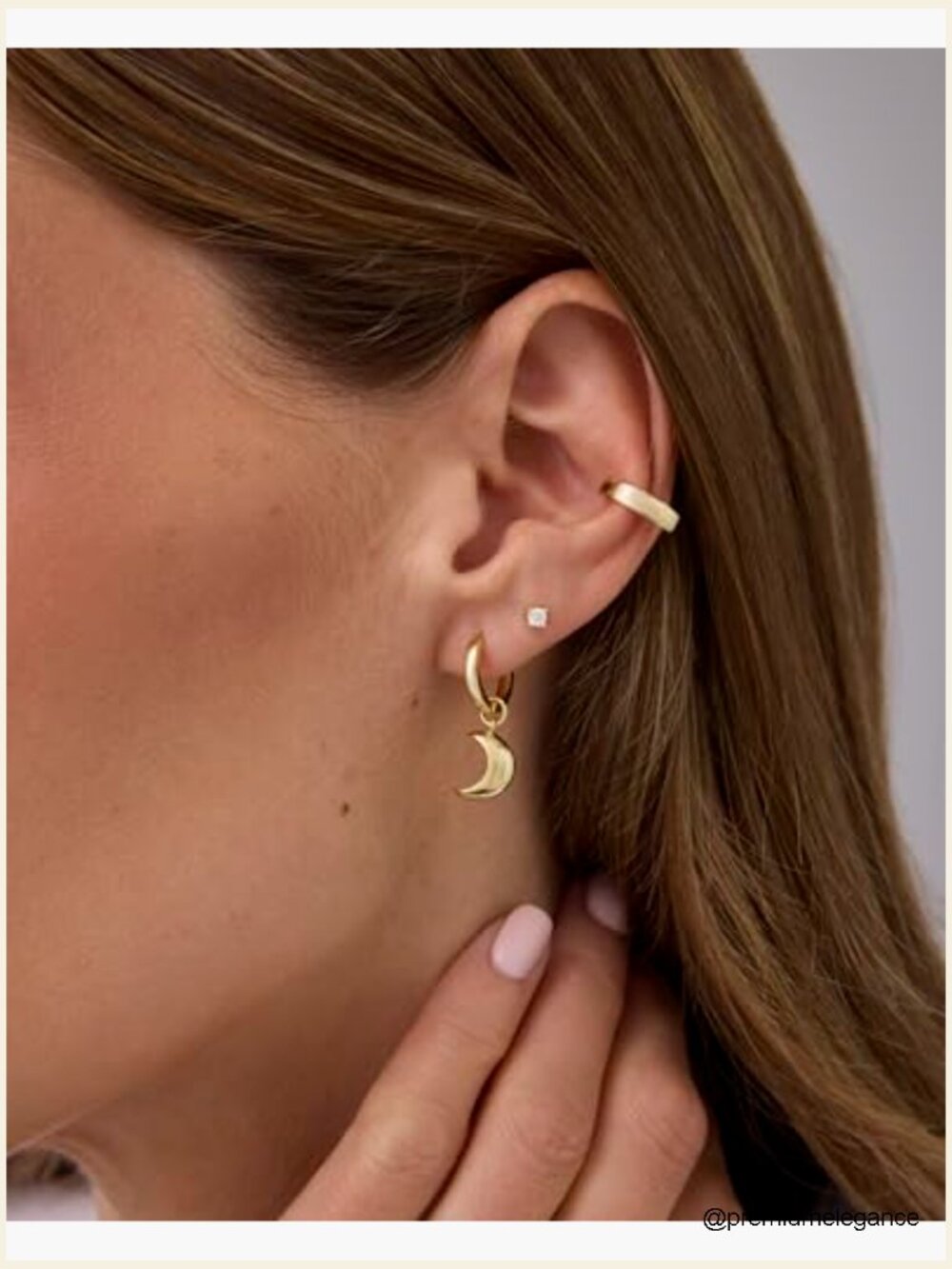 14K Gold Huggie Earrings - Moon Star Flower Drop Dangle Charm Huggies - Picture 2 of 6